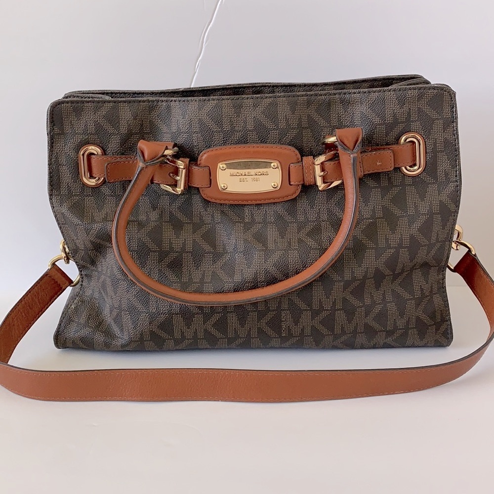 Michael Korea's Logo Satchel Brown and Camel
